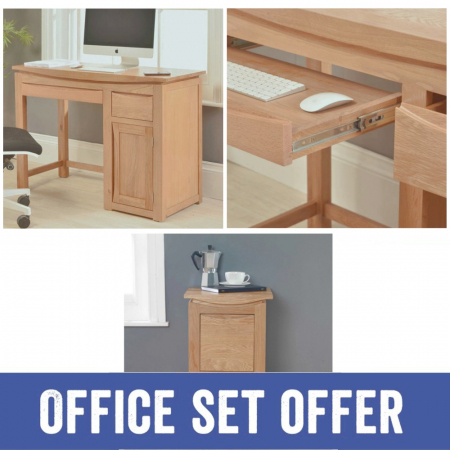 Crescent Solid Oak Small Desk And 2-Drawer Filing Cabinet Package